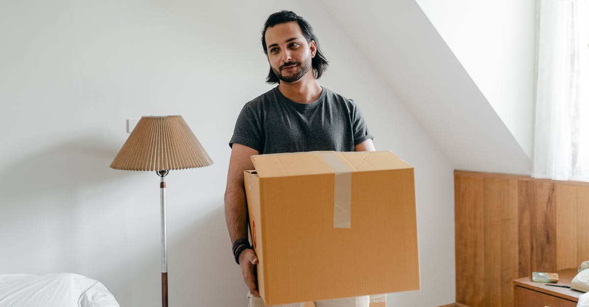 About the haunted house in the beginning of Bly Manor series - Cheerful young bearded male in casual wear carrying cardboard container in sunny bedroom while moving into new apartment