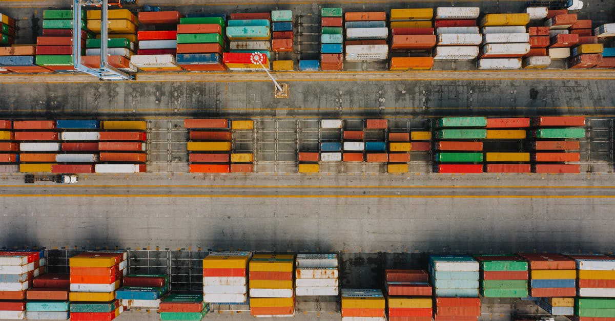 Billing block guidelines in various countries - Drone view of various colorful cargo containers placed in rows on asphalt in daytime