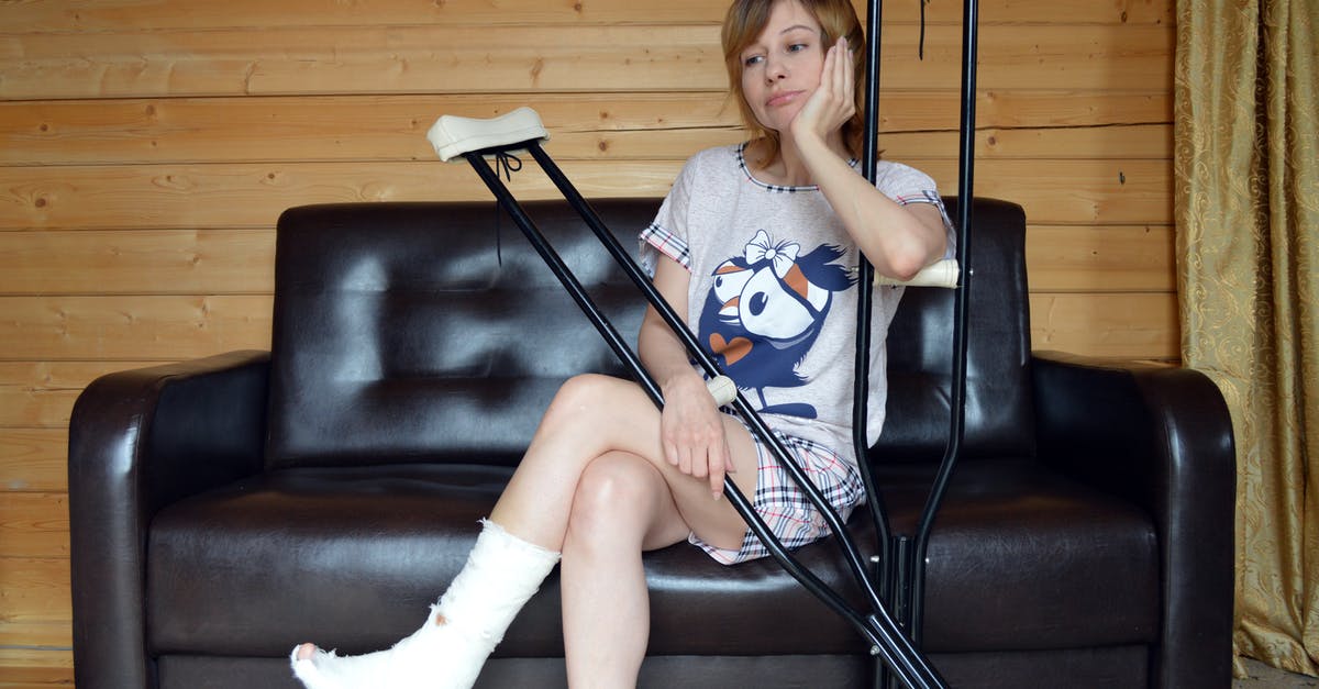 Breaking Bad Czech references? - Unhappy woman with trauma in leg sitting on sofa and leaning on crutches