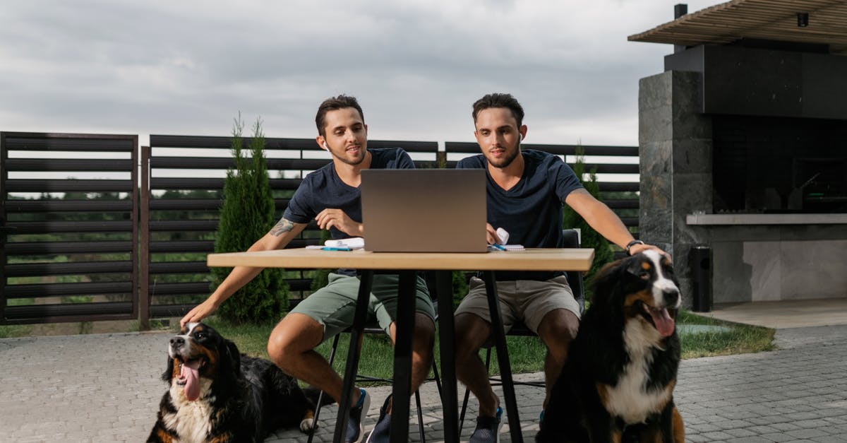 Do dogs identify twins in humans? - Man in Black Shirt Sitting on Brown Wooden Chair Beside Black and White Dog