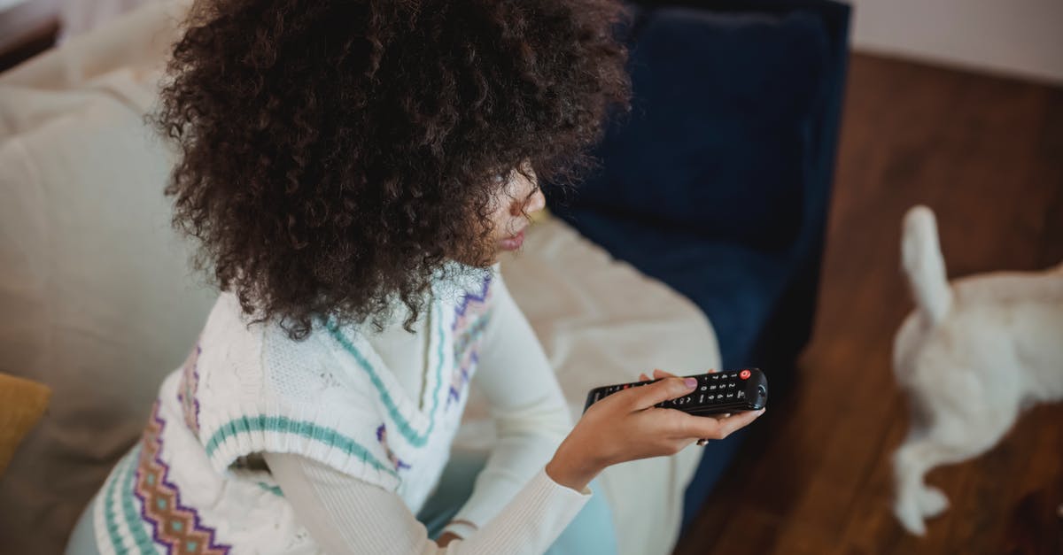 Do I need to watch other movies from franchise to understand Spiral? - From above of focused young black woman with Afro hair in casual outfit sitting on sofa with remote controller in hand and watching TV during weekend at home with dog