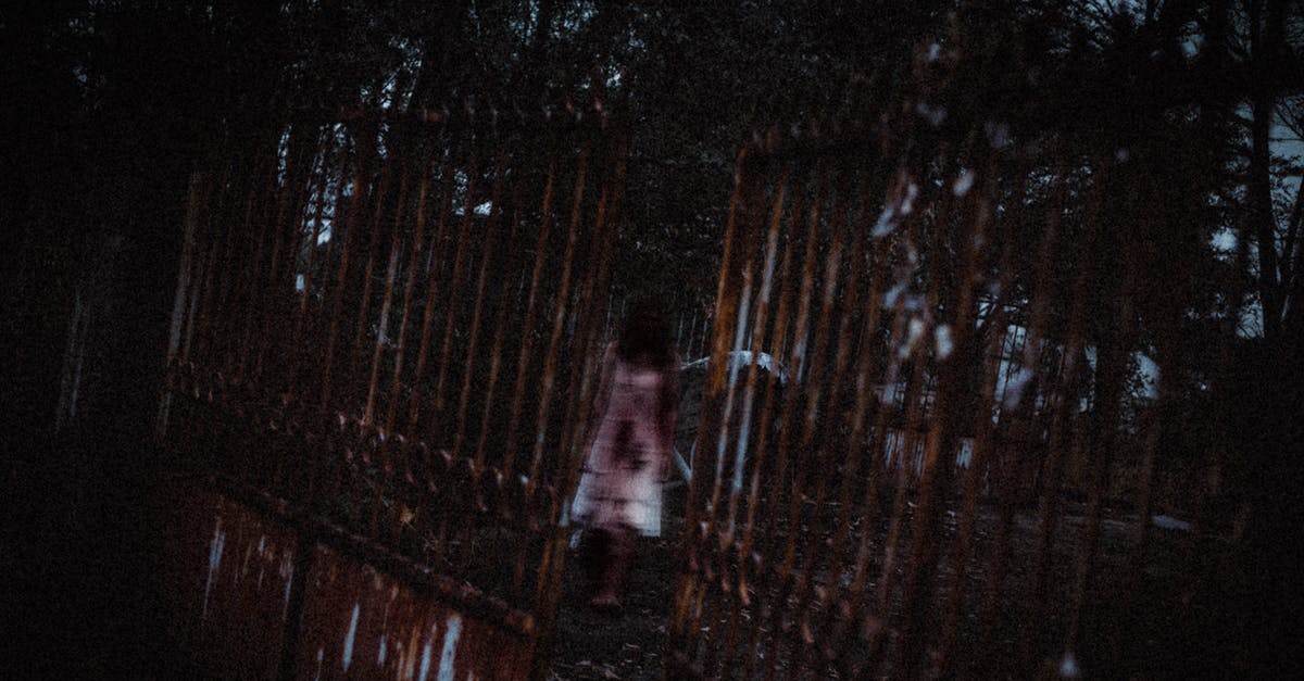 Do I need to watch Walking Dead before watching Fear the Walking Dead? - Anonymous creepy ghost woman in white bloody dress walking in dark cemetery near old rusty metal gates