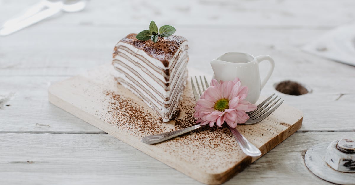 Do Tinkers like the one from "Willy Wonka and the Chocolate Factory" still exist? - From above of appetizing piece of cake decorated chocolate powder and mint leaves served near ceramic creamer and forks with light pink chrysanthemum on top placed on wooden board