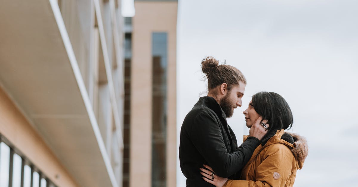 How and from whom did Roger Corman acquire the rights for Soviet Films "The Sky Beckons" and others? - Side view of enamored young bearded man in outerwear touching face of girlfriend and looking at each other near modern building on city street