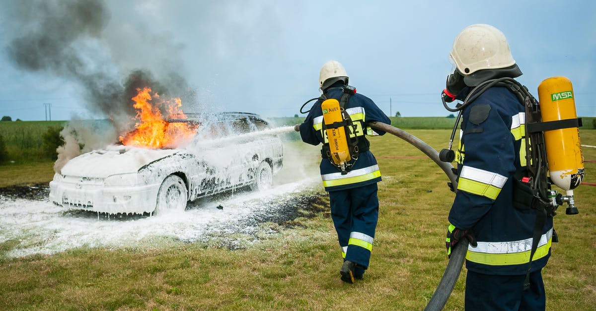 How are stunts where vehicles are seriously damaged (such as explosions or crashes) filmed? - Firemen Spraying on Flaming Vehicle