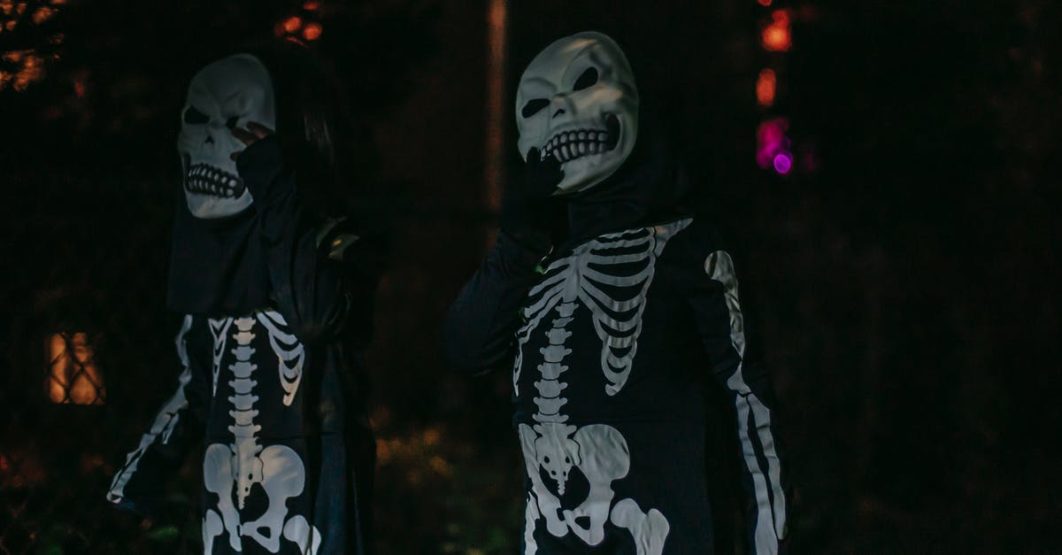 How did Luke disguise what he does - Unrecognizable persons dressed in costumes of skeleton standing on dark street