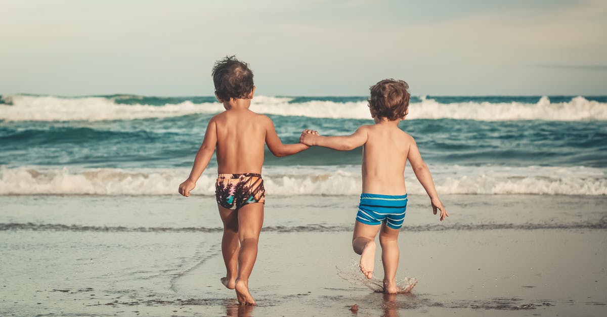 How did Michael know that he would join his brother for sure? - Back view of anonymous shirtless little brothers holding hands and walking on wet sandy beach towards waving ocean during summer holidays