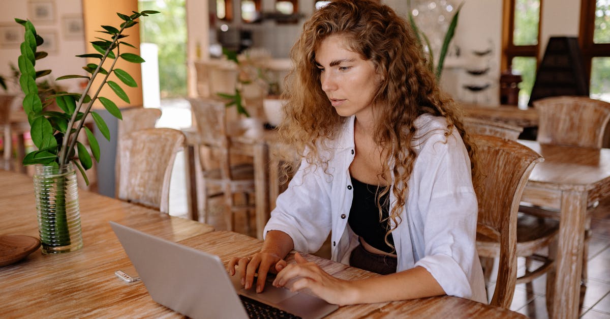 How does the climax make sense? - Content female customer with long curly hair wearing casual outfit sitting at wooden table with netbook in classic interior restaurant while making online order