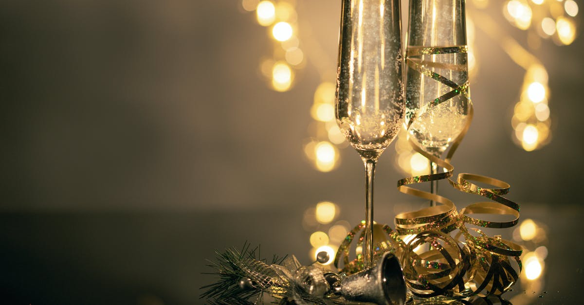 How was it 2020 so soon after July 2019? - Close-Up Of Two Flute Glasses Filled With Sparkling Wine Wuth Ribbons And Christmas Decor