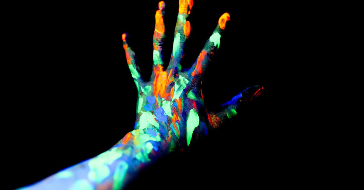 How was the effect of David Walliams finger being cut off achieved - Crop unrecognizable persons hand with fingers spread covered with bright neon paints in dark studio