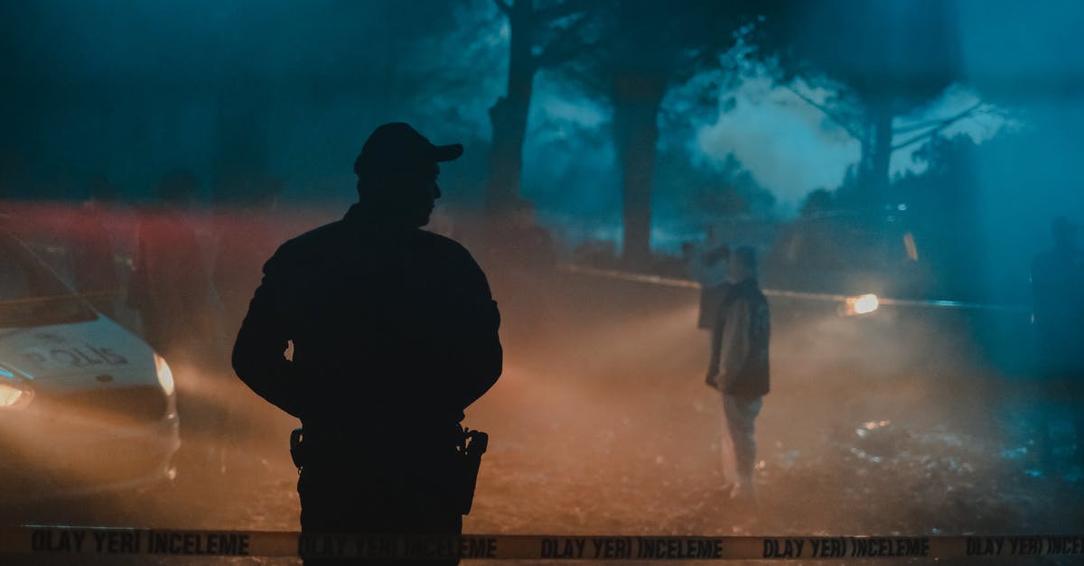 In Fargo, why did the police ignore that Chumph was duct-taped to the chair? - Silhouette of policeman and investigators standing behind crime scene boundary tape at night in forest