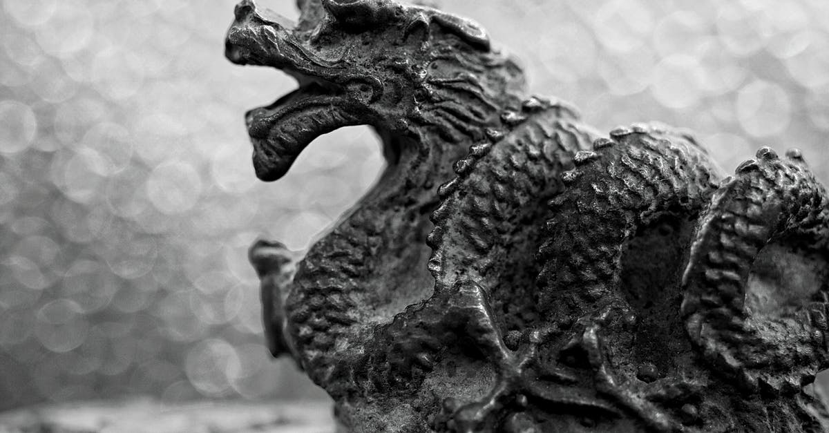 In Shrek 2, what happened to the dragon when the donkey transformed? - Grayscale Photo of Dragon Figurine