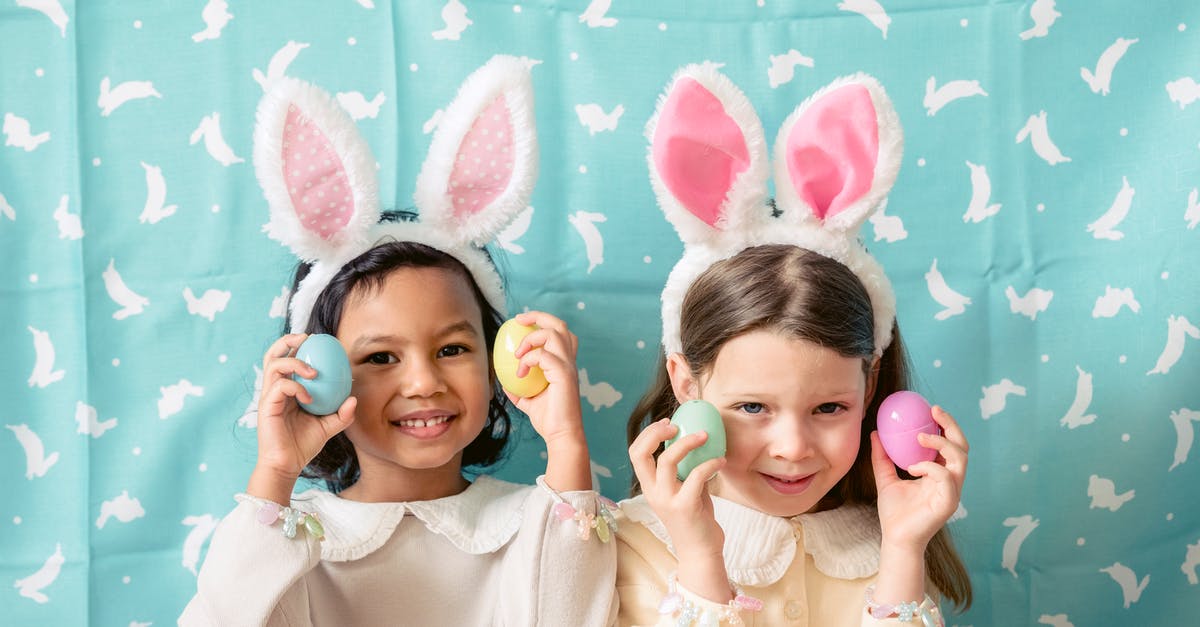 Is it legal to show kids reaching orgasm with clothes on? - Content diverse children in hairbands with bunny ears showing decorative eggs while looking at camera against fabric with rabbit ornament