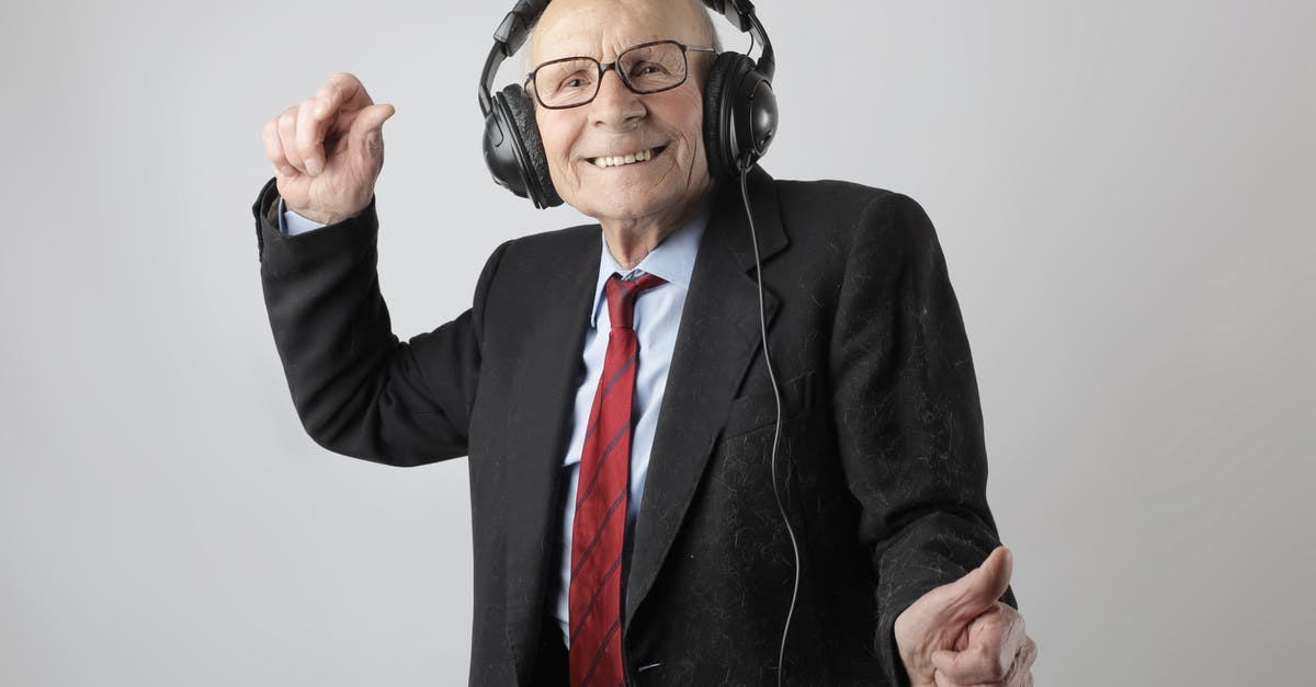 Is the song supposed to be a reference? - Cheerful elderly man listening to music in headphones