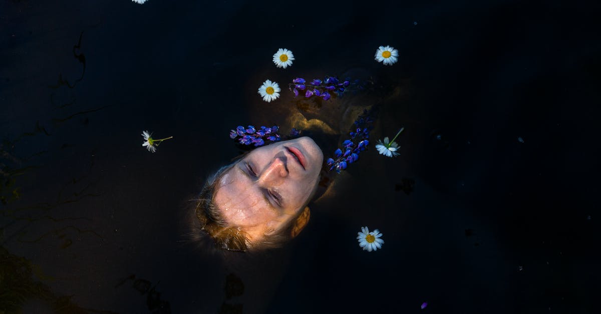 Is there a version of Harvey in which Harvey becomes visible in the final scene? - Head of man lying on water with flowers