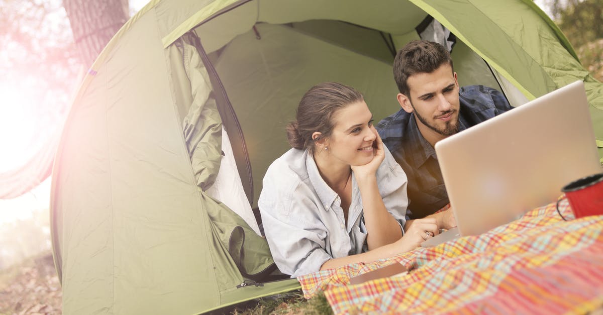 People wake on spaceship, computer lies to each person, he/she was the only survivor [closed] - Happy couple using laptop in tent