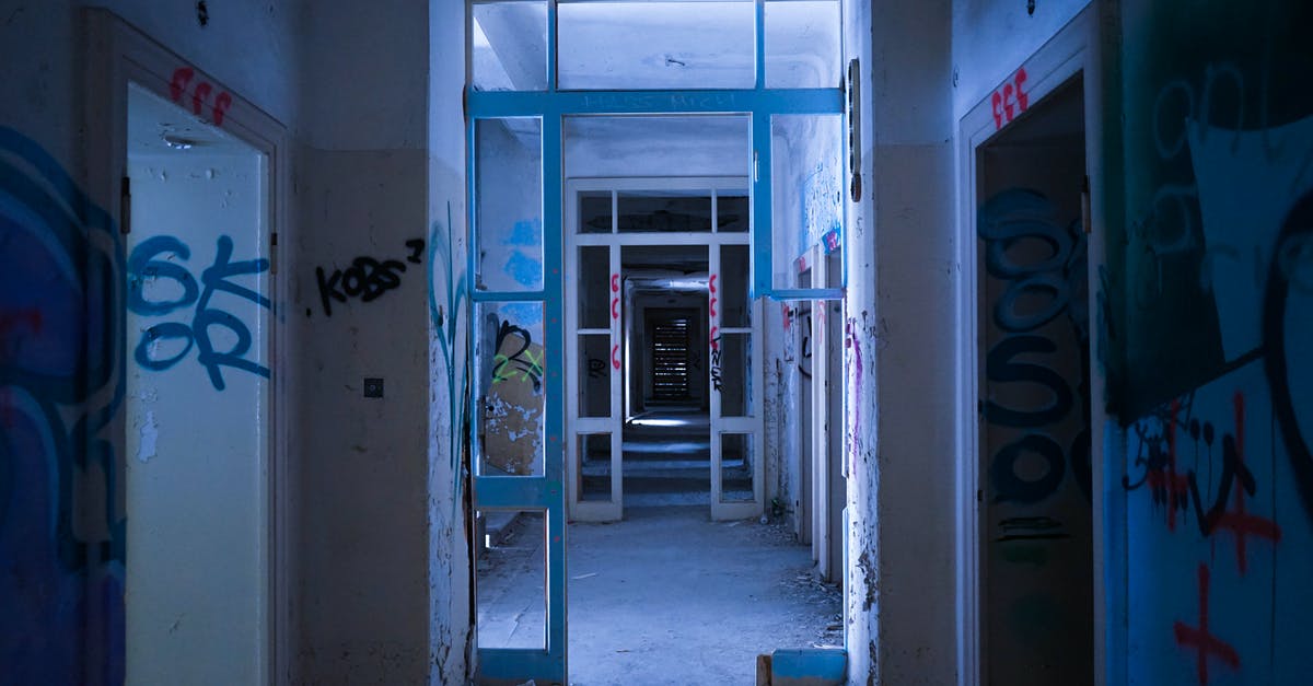 Plane crash survivors stuck on a creepy island [closed] - Empty hall in abandoned shabby building with graffiti walls