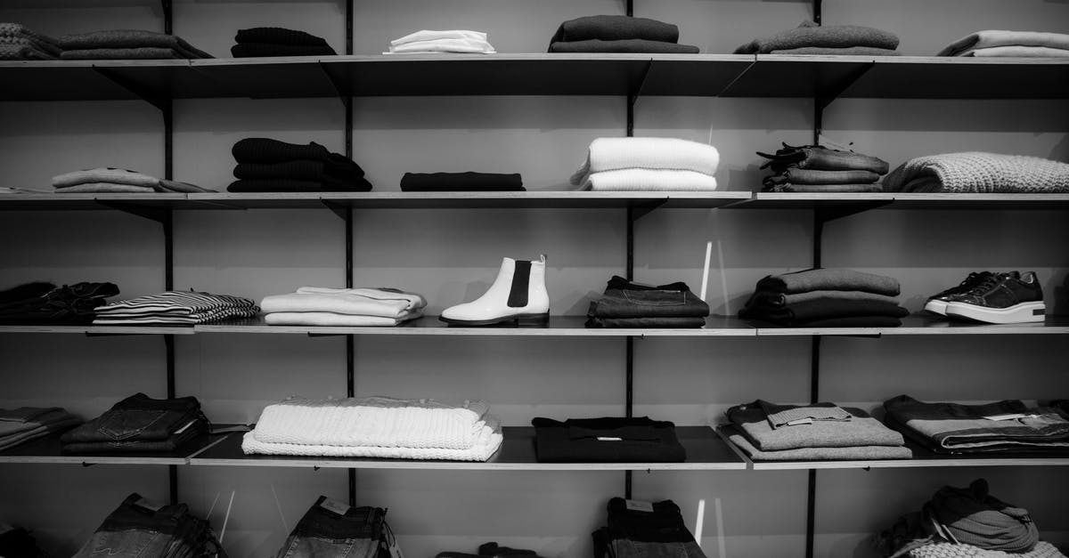 Significance of the shoes - Grayscale Photography of Assorted Apparels on Shelf Rack