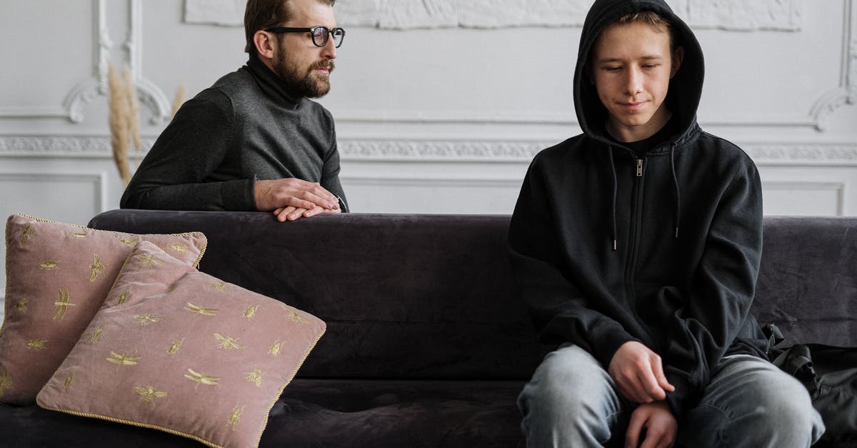 Teenage Boy gives Counselling Sessions in the Bathroom [closed] - Man in Black Hoodie Sitting on Brown Couch