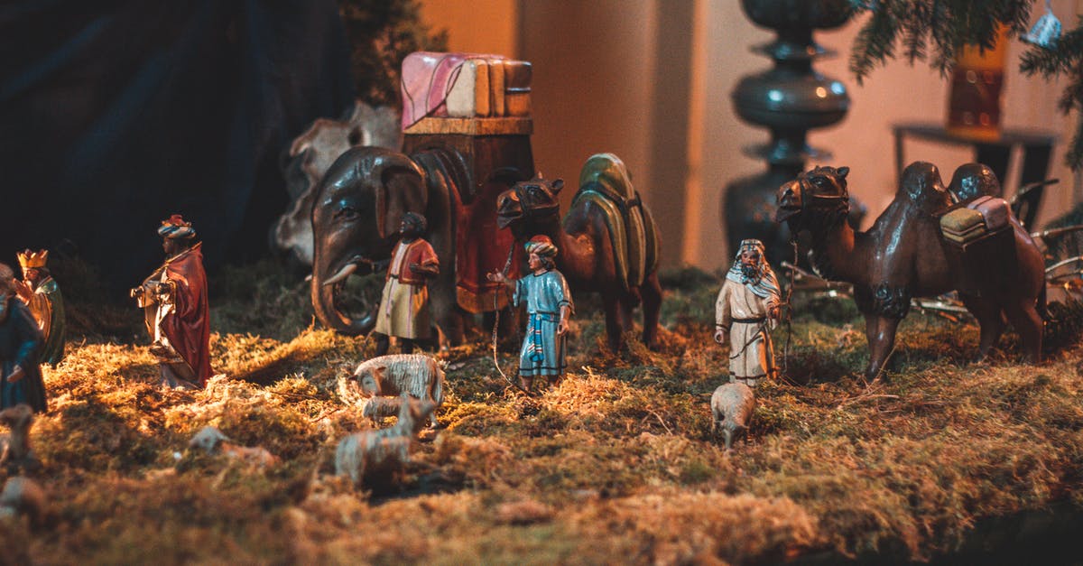 Toy Story 3 in Spanish - Nativity scene with miniature figurines of people demonstrating Birth of Christ placed in church