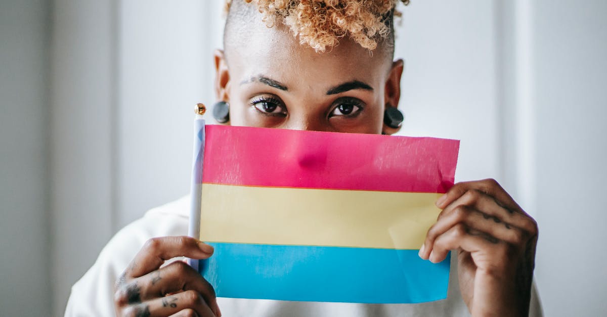 Upto what extent do foreign sitcoms/drama shows exhibits 'real culture' of those countries? - Crop anonymous African American female with curly short dyed hair demonstrating Pansexual pride flag and looking at camera