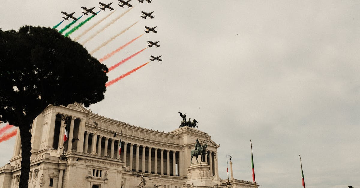 Was the famous “Wilhelm Scream” used in “The Force Awakens?” - Low angle of air show over Victor Emmanuel Monument with sculptures and colonnade during National Unity and Armed Forces Day in Italy