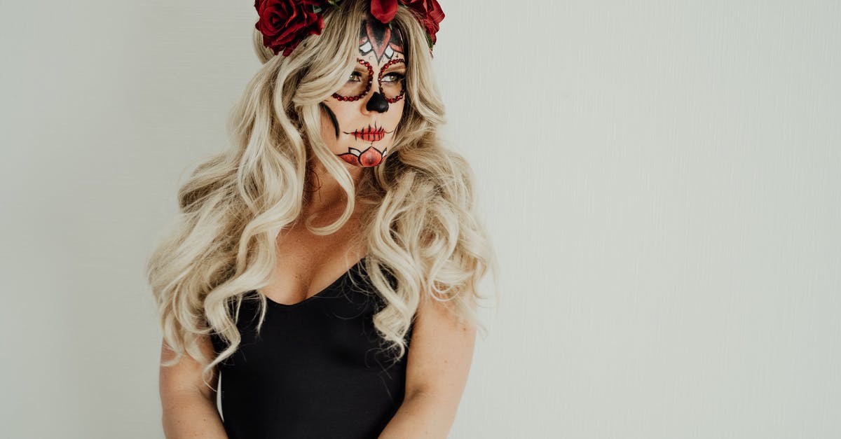 Was this character dead or alive in The Haunting of Bly Manor? - Gorgeous young female with long blond hair in black dress with Mexican Catrina inspired makeup and floral headband standing against white background and looking away