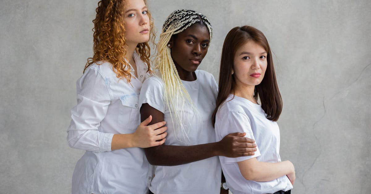 What's the relation between the different clans? - Multiethnic females wearing similar clothes standing close together showing support and unity standing against gray background