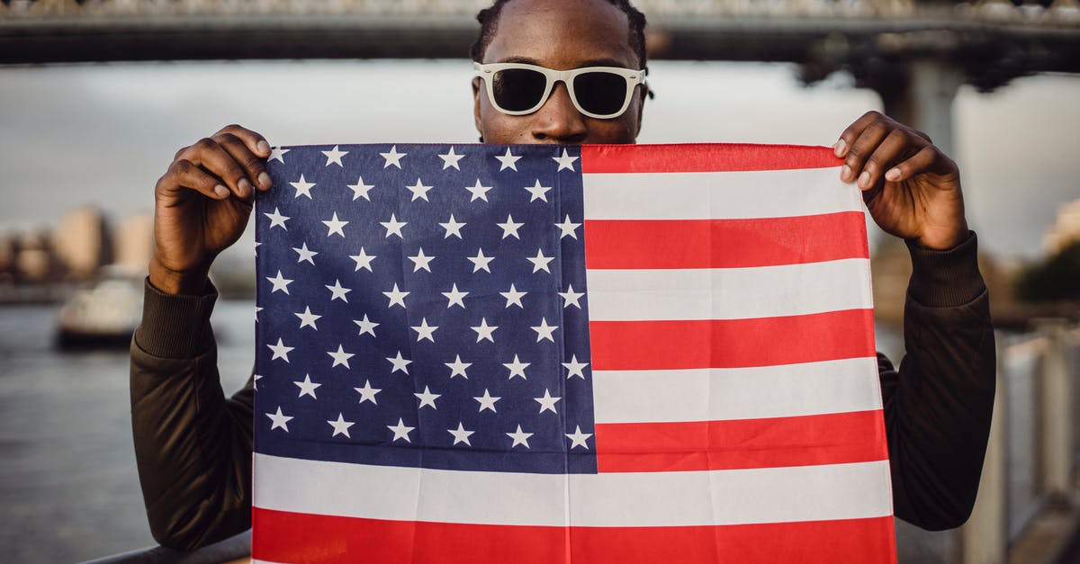 What did Captain America mean after being kissed by Black Widow? - Young friendly black man in sunglasses with bandana with US flag print in hands standing against blurred Brooklyn Bridge in New York City