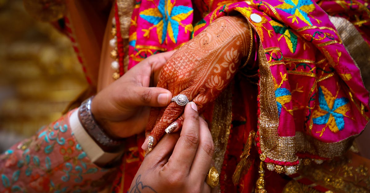 What did the diamond patterns on Fredrica's dress mean? - Crop Indian man giving ring to woman during traditional wedding ceremony