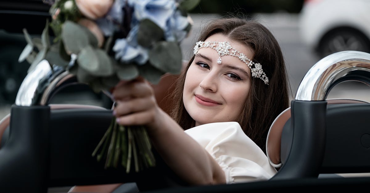 What did the diamond patterns on Fredrica's dress mean? - Happy bride with bouquet sitting in cabriolet