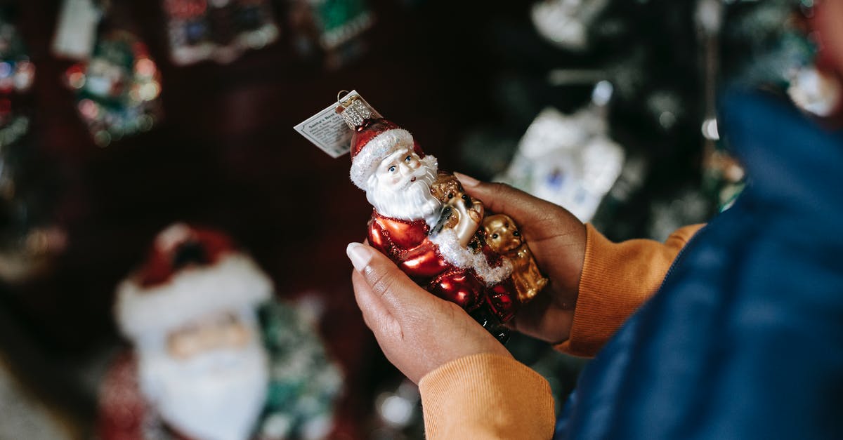 What is it that Nick did for Gilead? - Crop black person with decorative Santa Claus in shop
