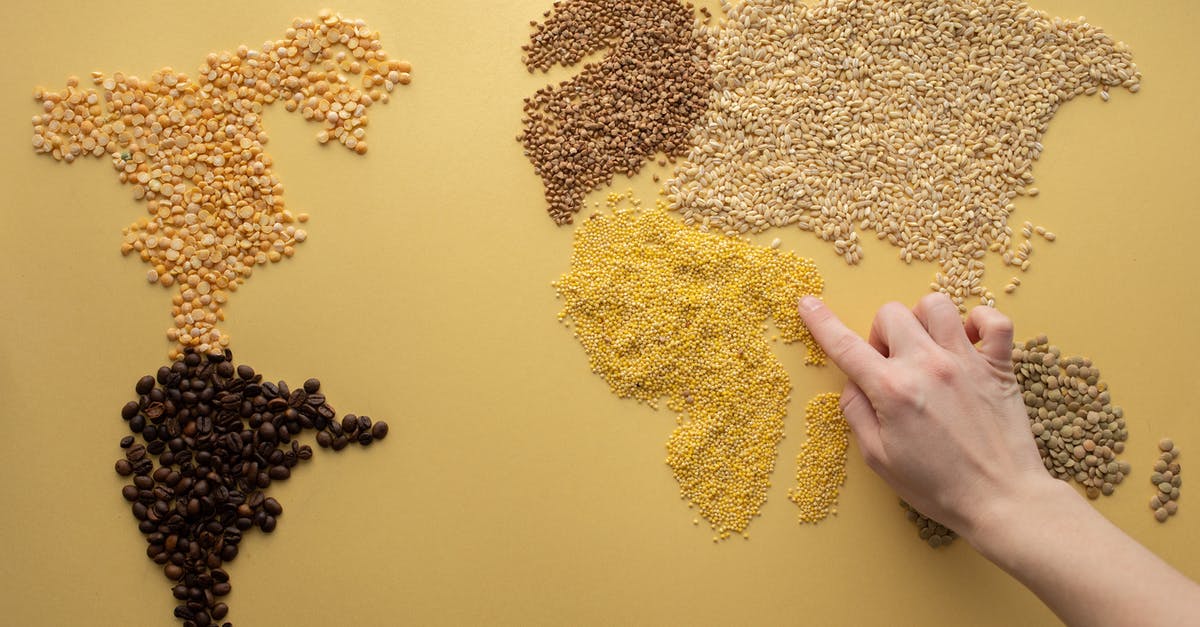 What is Mr. Bean suffering from? - Top view of crop unrecognizable traveler making world continents with assorted grains and coffee beans on yellow background in room