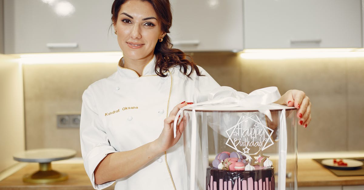 What is the reason that the air order and the DVD order of a tv show is different? - Positive adult female in chef uniform standing in modern kitchen while presenting handmade birthday cake with garnish and congratulation in holiday colorless box