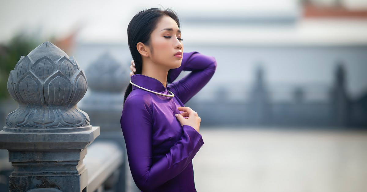 What is the significance of purple in the dream world of Sally? - Dreamy Asian woman standing near massive railing of bridge