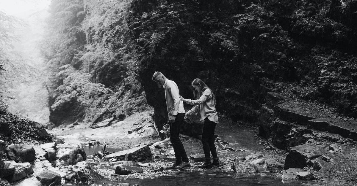 What is the significance of The Master crossing the river? - Grayscale Photo of a Couple Crossing a River