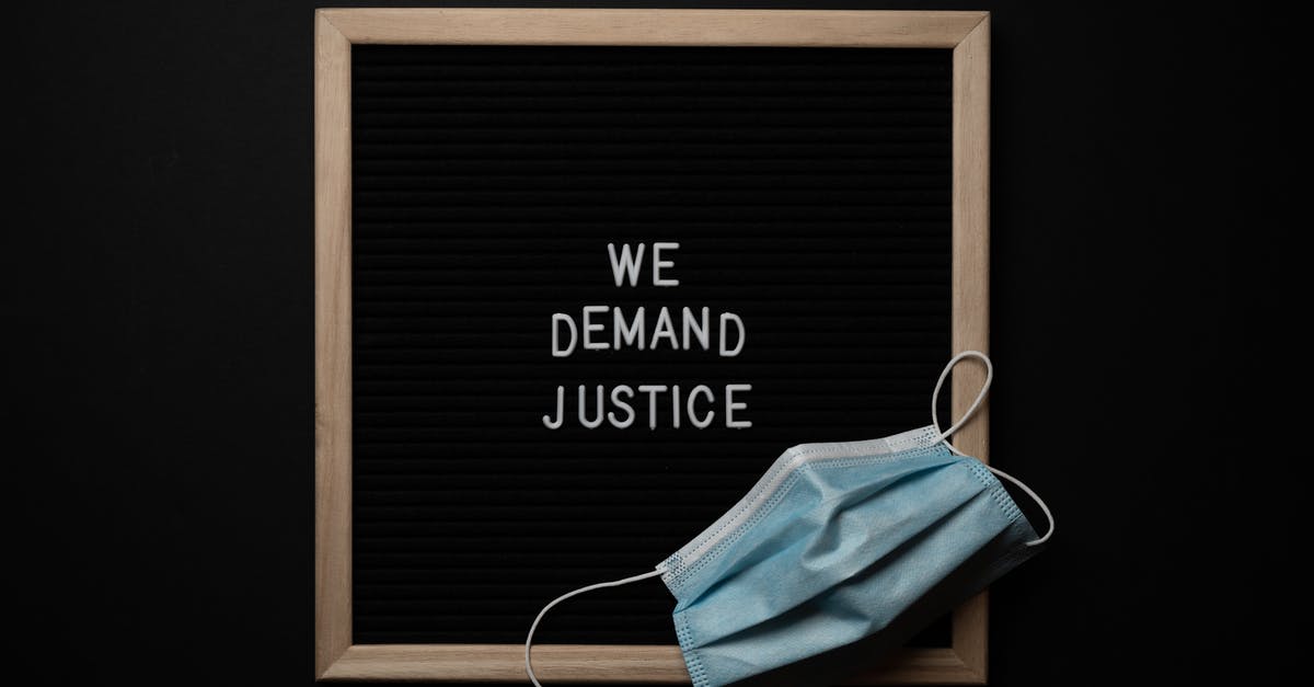 What should we infer from the final image in Sleight? - Top view arrangement of protective face mask placed on black framed image with bright white text We Demand Justice on black background