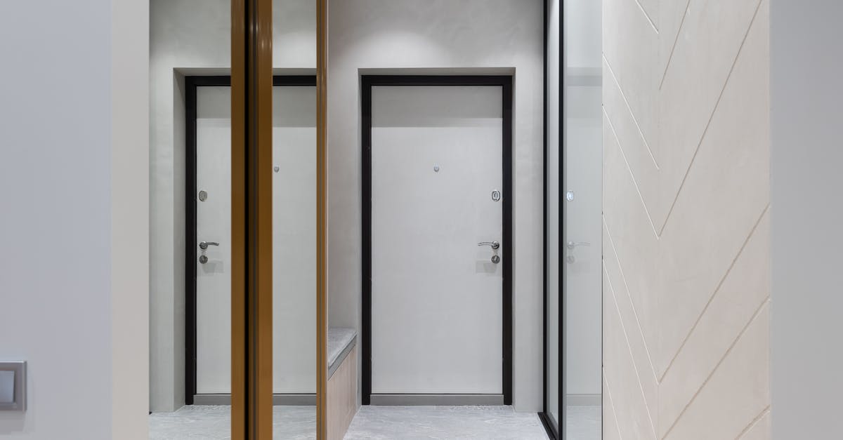 What was the intention of the character after closing the door at the ending? - Modern hallway with mirror walls and white door