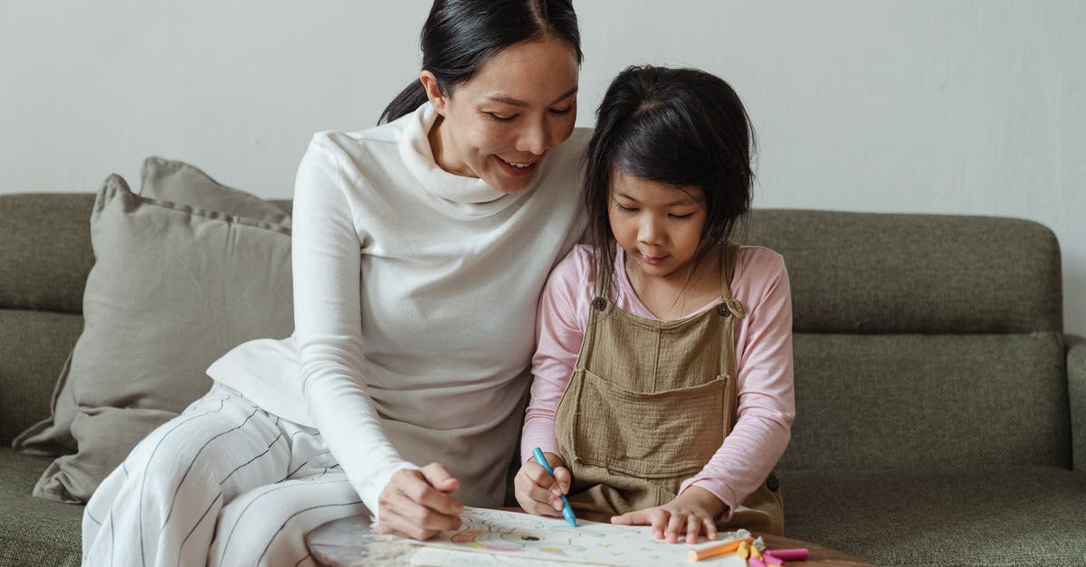 When was the picture of Lockwood's daughter and Maisie taken? - Happy smiling Asian mother and cute little girl sitting on sofa and coloring picture with multicolored crayons