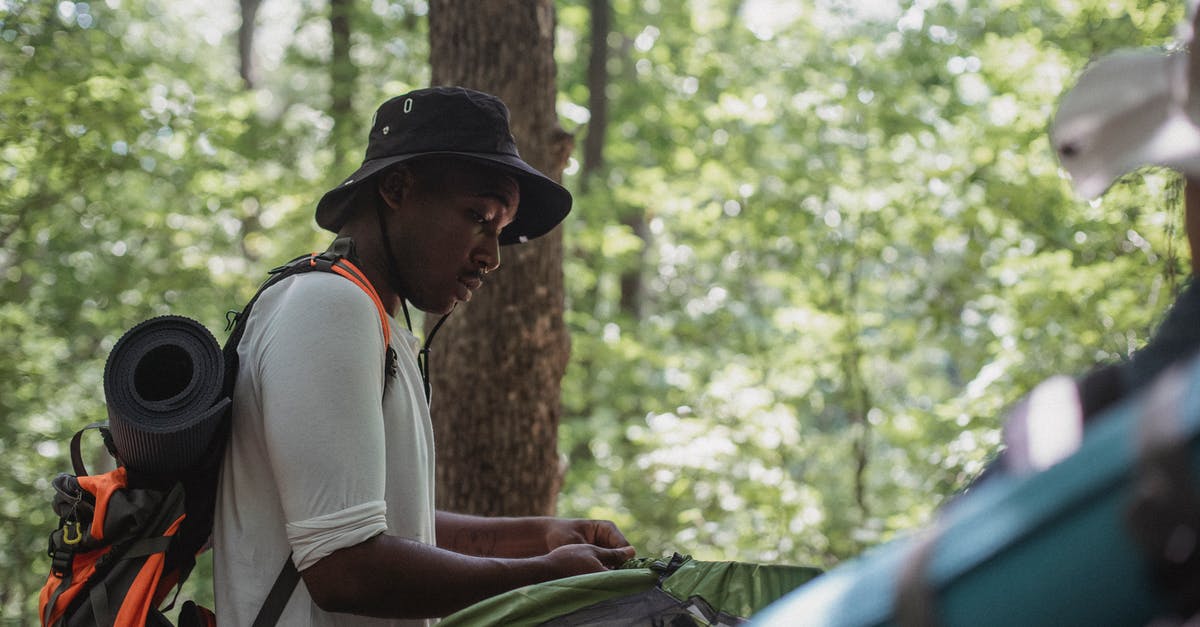 Where was Camp David set up for The West Wing? - Concentrating young black guy setting up camping tent in woods