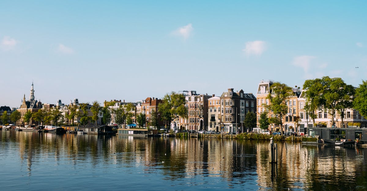 Where was this Old Amsterdam commercial filmed, exactly? - Beautiful aged houses located on shore of river in Amsterdam against cloudless blue sky
