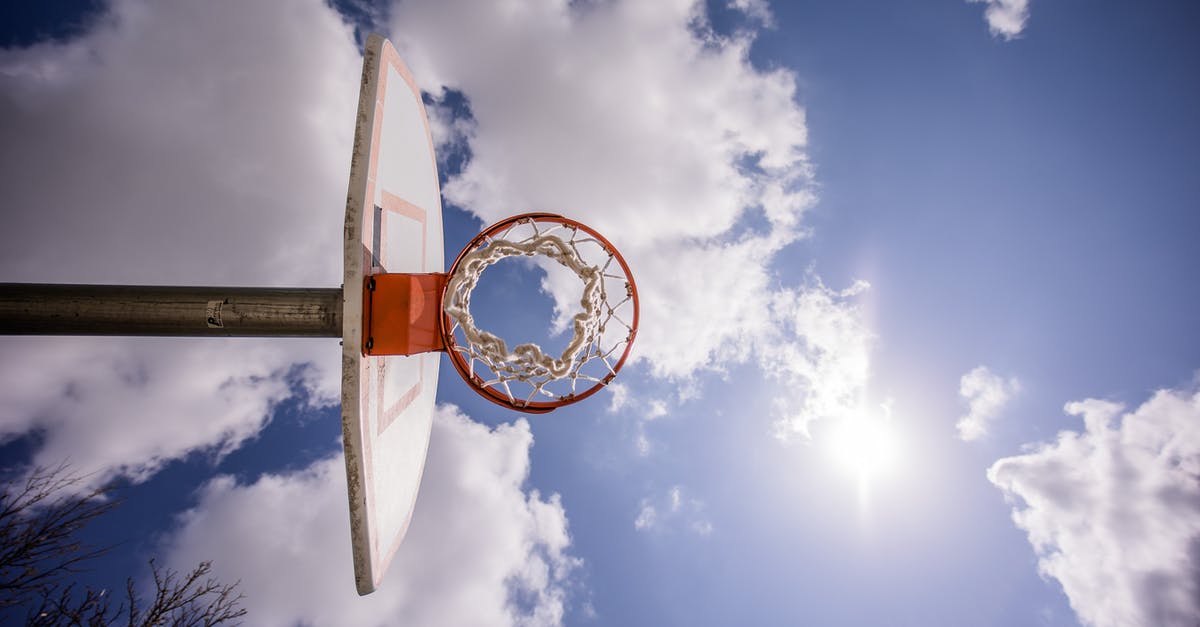 Which bystander did Post Malone play as? - From below wide angle of basketball court with hoop hanging on backboard under clouds and sunlight on blue sky