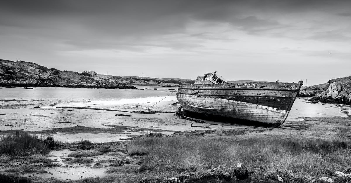 Who drowned in the beached ship? - Grayscale Photo of a Beached Boat