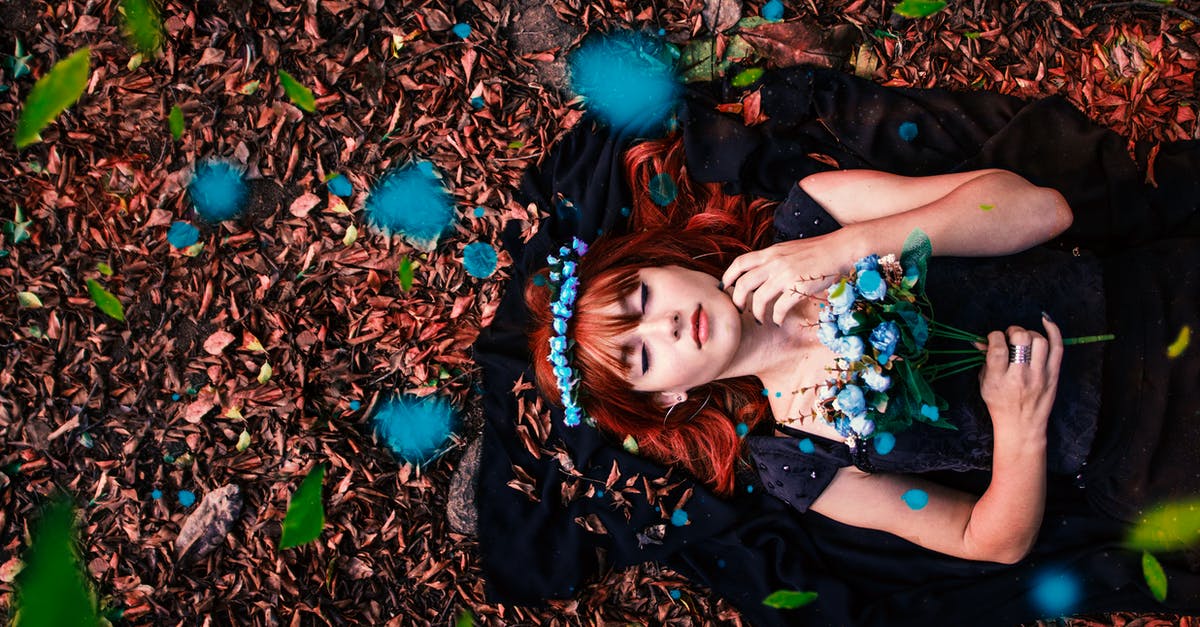 Who is the dead woman in the casket? - Woman in Black Dress Holding Bouquet of Blue Flowers While Lying on Dried Leaves