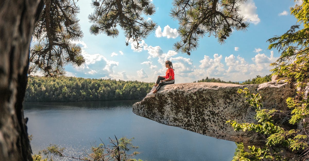 Who was the girl in London? - Girl Sitting on Rock Overhang Over Lake