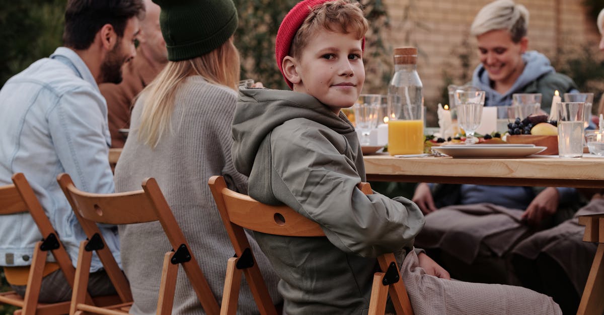 Why are children laughing heard at the very end of Veronica Mars Season 2 Episode 17? - Positive kid in warm clothes having dinner with relatives outdoors