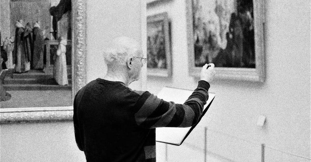 Why aren't there any visitor logs? - Black and White Photo with Grain of a Man Sketching in an art Gallery