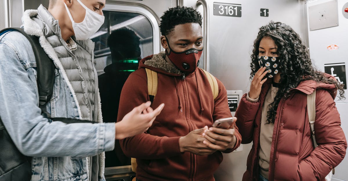 Why did Brian stand in front of the subway train the first time he took NZT? - Faceless multiethnic students in masks in subway train with phone