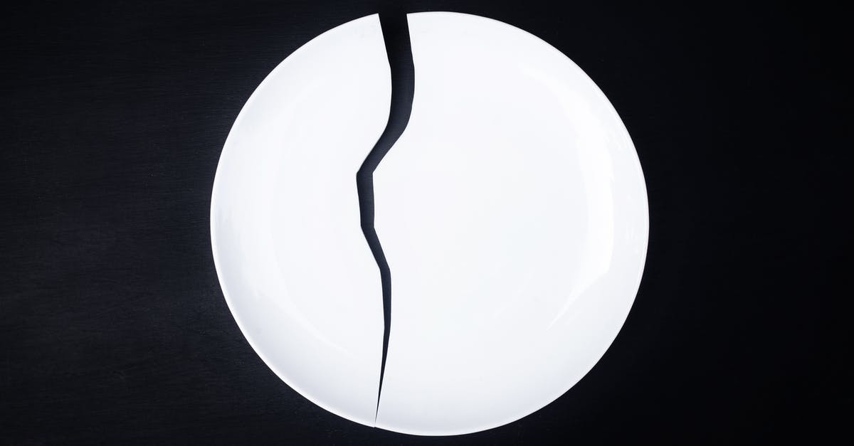 Why did the witch crack like porcelain? - Top view of broken round shaped white porcelain plate with wavy crack on black background