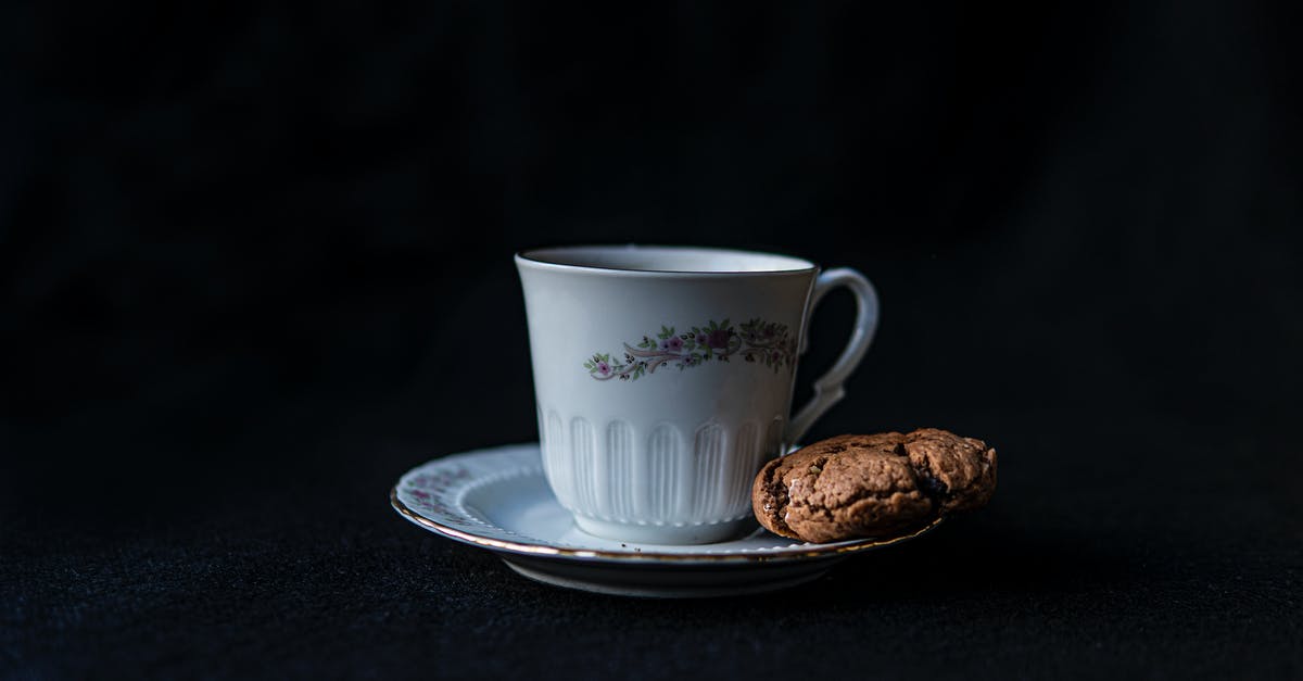 Why did the witch crack like porcelain? - Cup of hot drink with cookie on black background